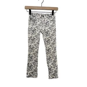 Peek Size 7 Jeans Dungarees Girls Gray Floral Design Skinny Adjustable Waist